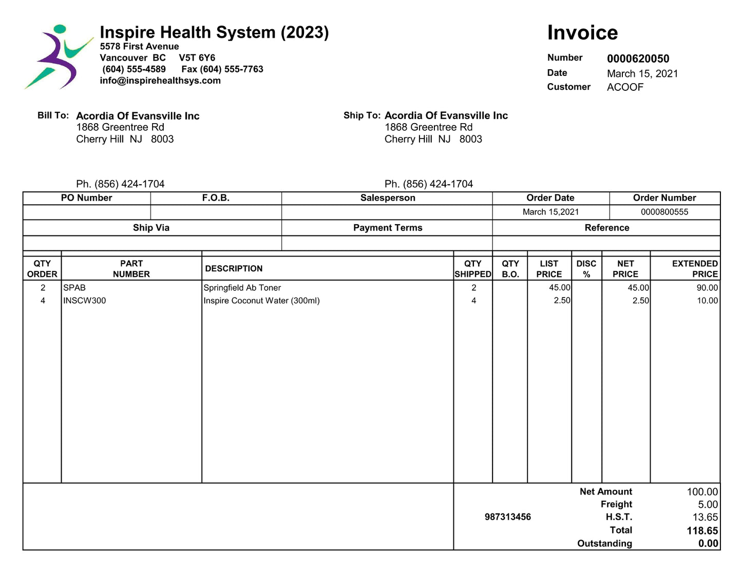 Invoice Posted - Landscape Format