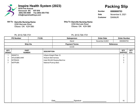 Packing Slip - Landscape Format