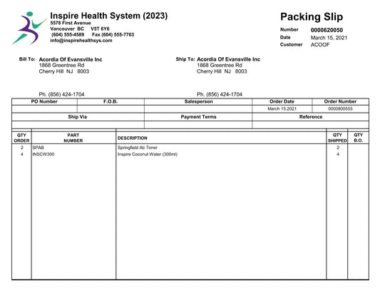 Packing Slip Posted - Landscape Format