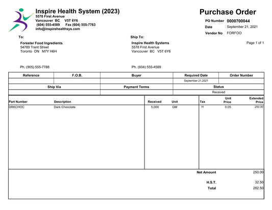 Purchase Order - Landscape Format