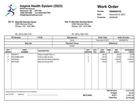 Work Order - Landscape Format